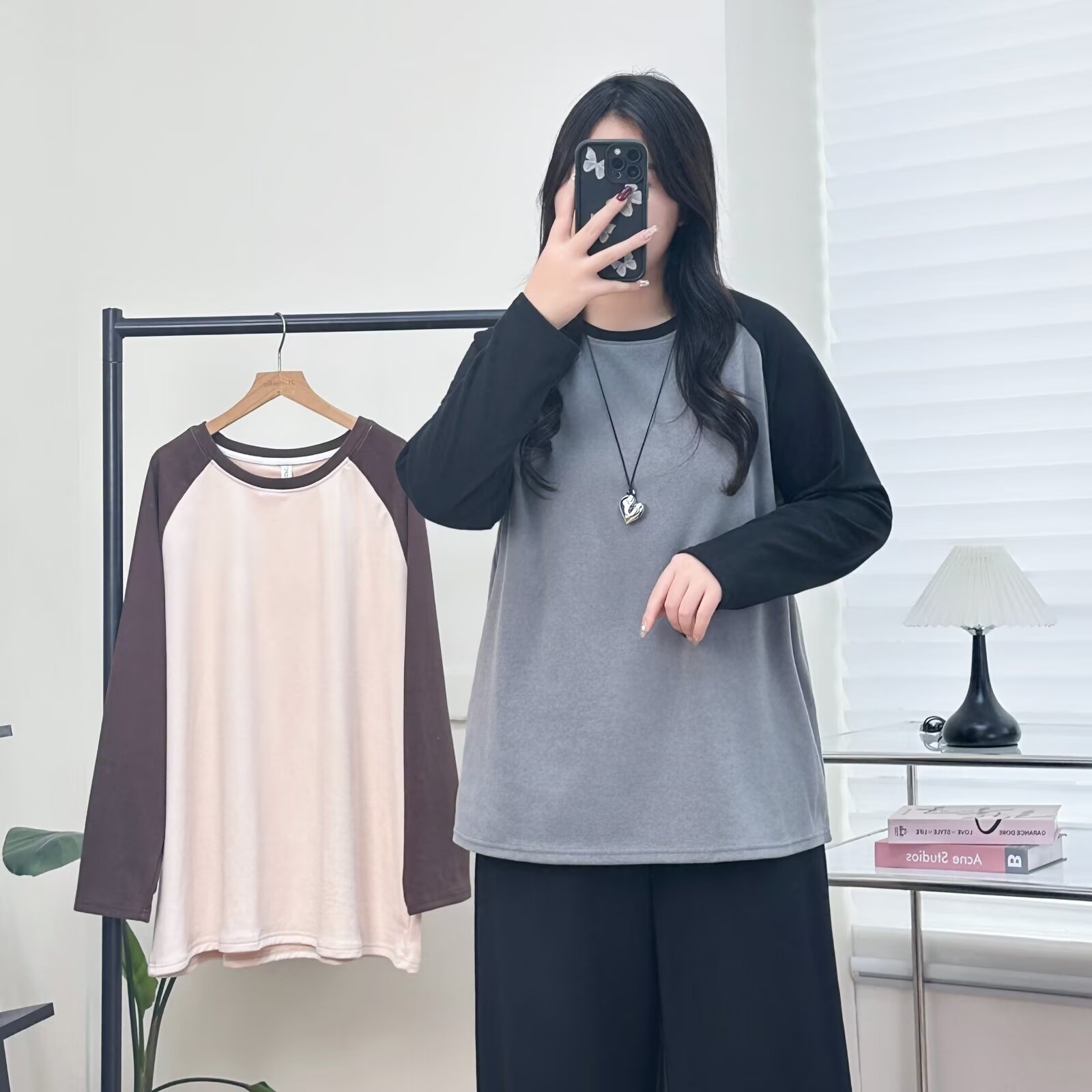 胖MM大码2025秋冬款女装韩版时尚休闲拼接撞色长袖上衣 z60  6276