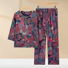 老年女装奶奶夏季套装七分袖妈妈夏装绵绸两件套老人开衫太太套装