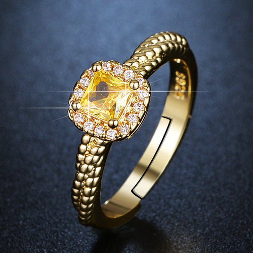 Xiaohongshu Small Sugar Yellow Crystal Diamond Ring for Women, Unique Design Sense, Instagram Style Ring, 18k Jewelry Wholesale