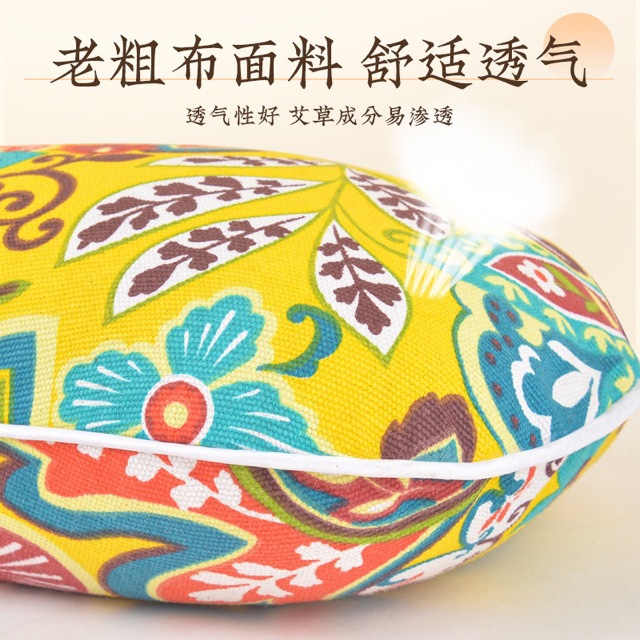 Mugwort Bone Pillow Ai Ye Cervical Neck Pillow Unheated Green Coarse Cloth Support Cushion in use