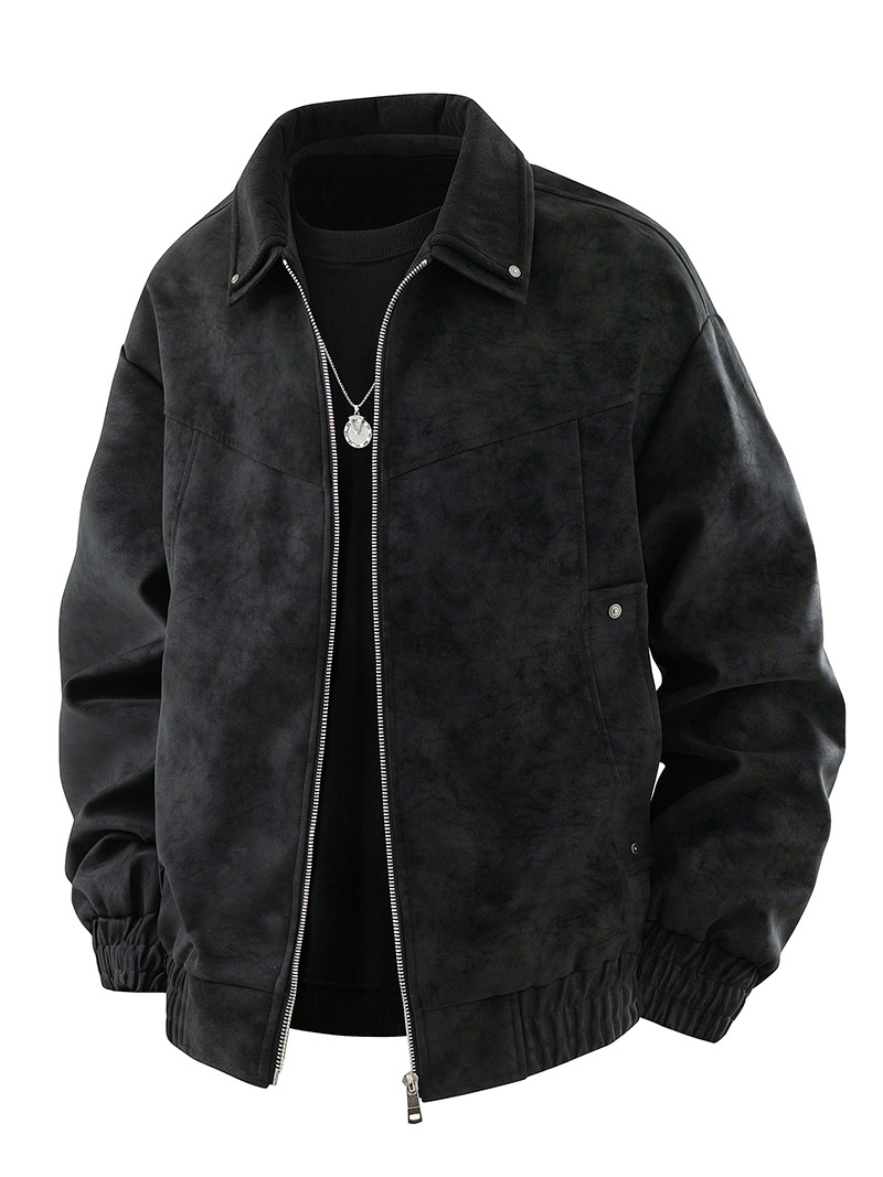 Chaqueta para hombres de otoño nuevo atado teñido pu retro chaqueta de cuero de cuello de retro chaqueta de cuero de polietileno suelto chaqueta de pareja