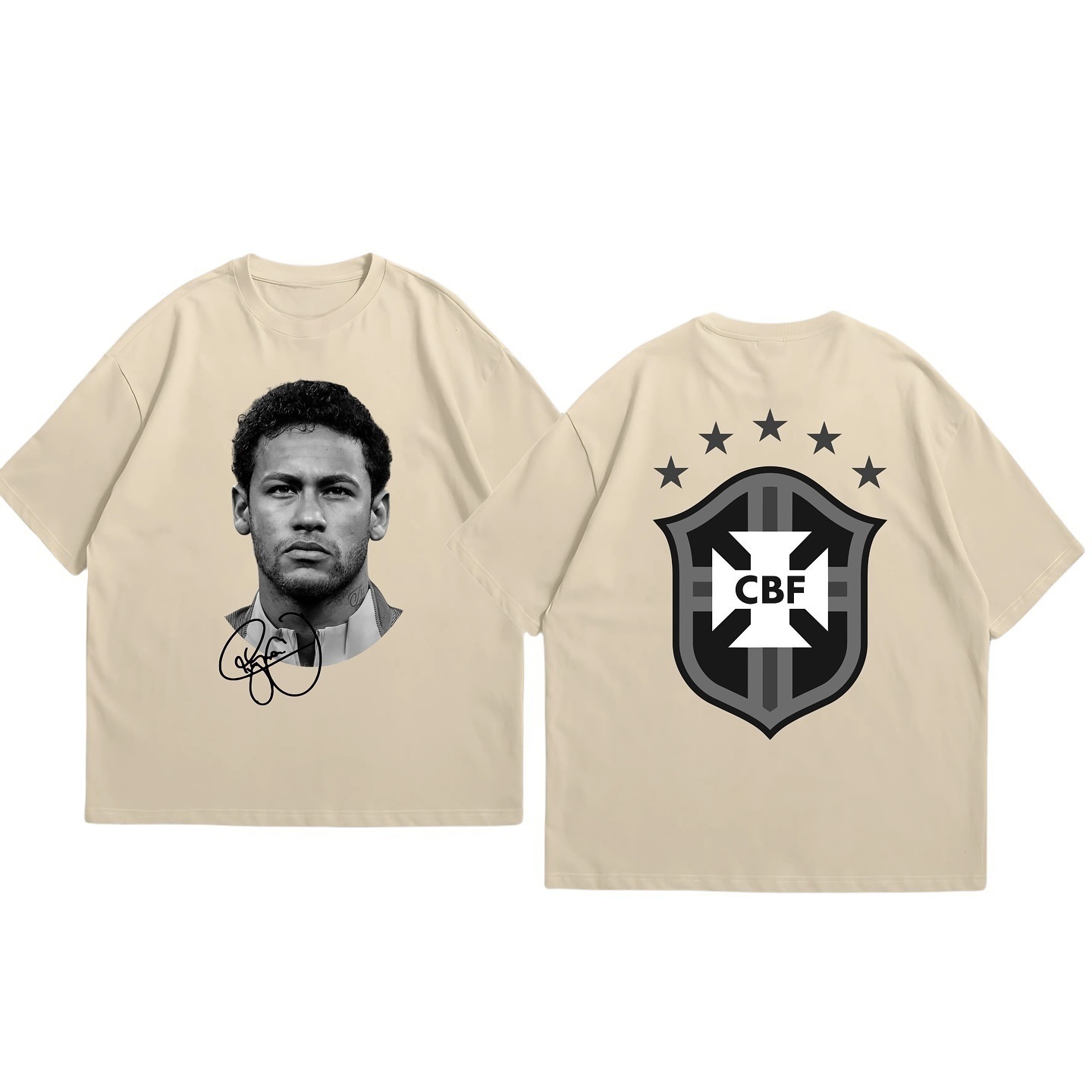 Other Neymar Football Superstar Print T-shirt Khaki