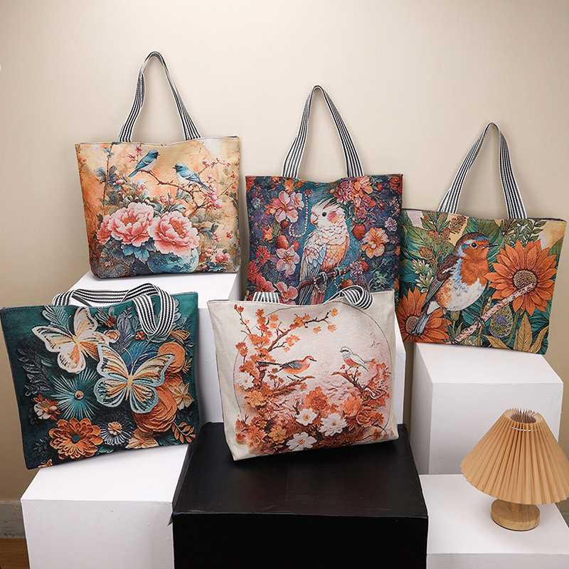 Chinese Style Embroidery Large Capacity Women's Shoulder Bag Hand Tote Bag Daily Matchinging Manufacturer Wholesale Live Broadcast Room Benefits