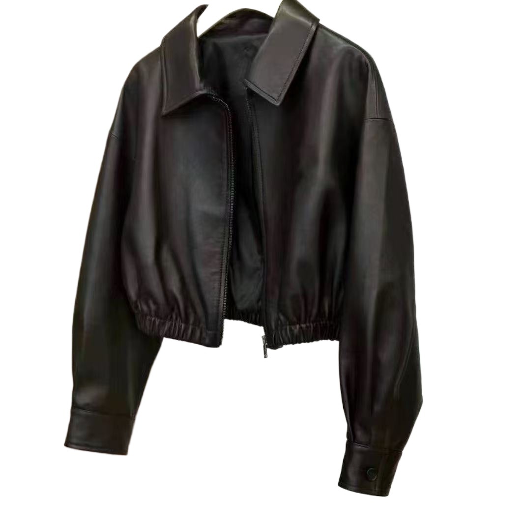 Short black cropped jacket, zipper, square neckline, double-layer design