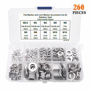 260pcs M2.5M3M4M5M6M8M10 ���P�304ƽ�|Ȧ���|�M�Ϻ��b