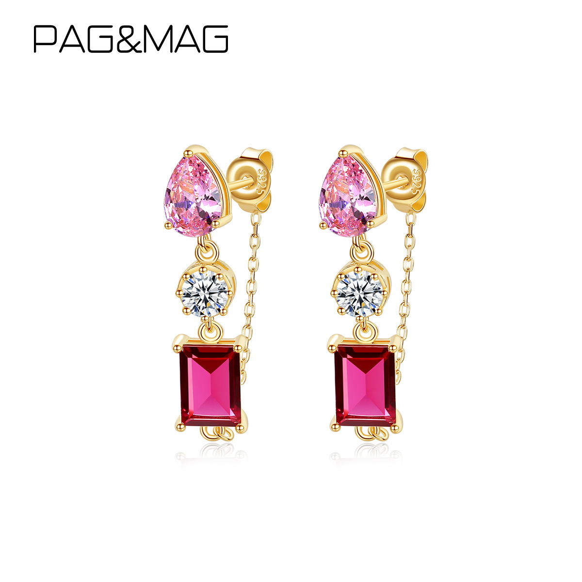PAG&MAG 混彩耳環925銀耳飾人工彩寶耳墜歐美大氣高貴典雅飾品廠