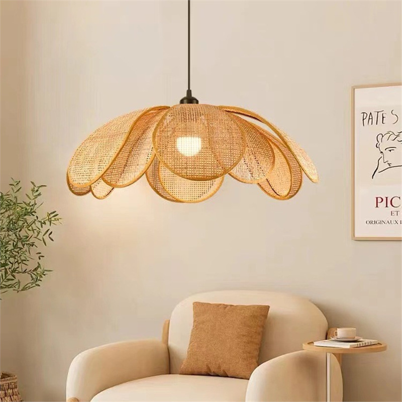 Restaurant Chandelier, Japanese-Style Woven Pendant Light for Guesthouse Rooms, Bedroom, Living Room, Creative and Unique Rattan Petal Chandelier in Natural Wood Style Restaurant Chandelier, Japanese-Style Woven Pendant Light for Guesthouse Rooms, Bedroom, Living Room, Creative and Unique Rattan Petal Chandelier in Natural Wood Style