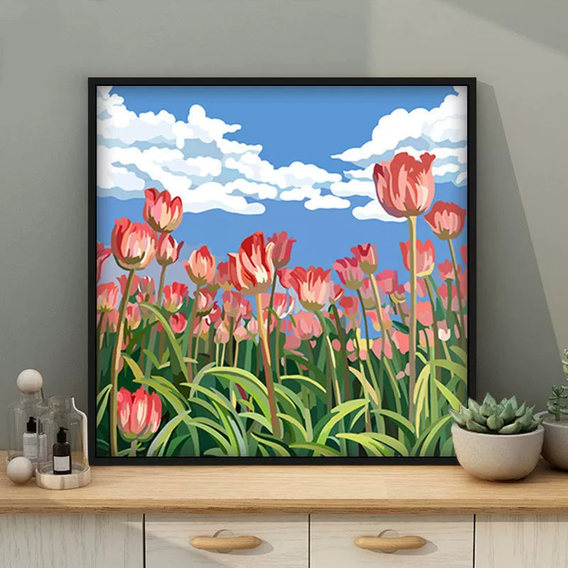 Tulip DIY numeric oil painting handmade filled oil painting floral landscape coloring therapeutic hand-drawn beautiful wall art