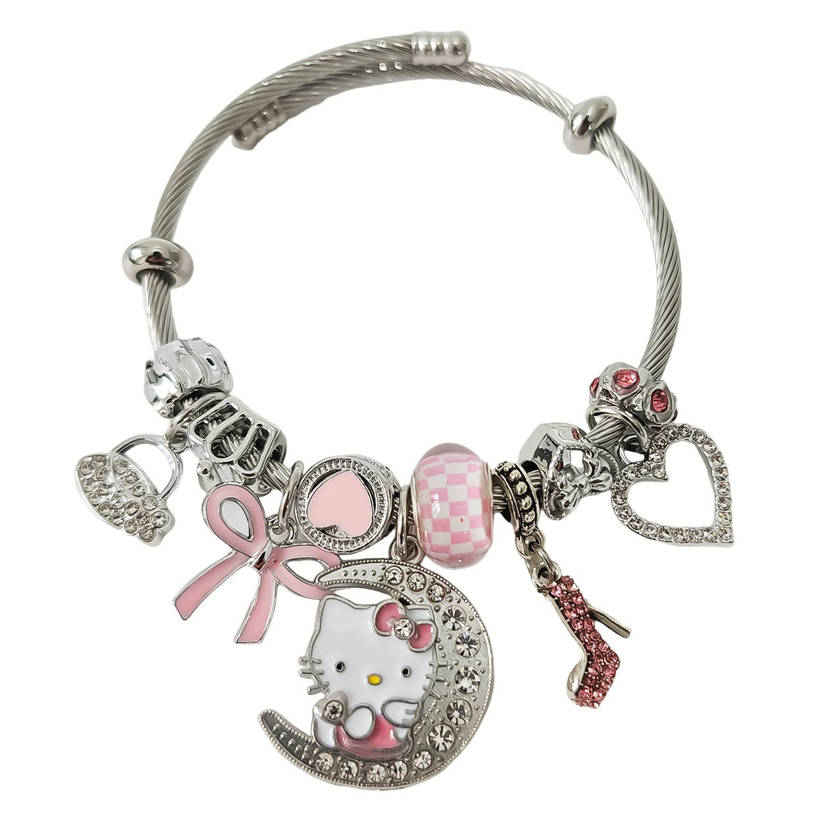 Браслет (Hello Kitty) браслет с подвесками из нержавеющей стали, мультяшные подвески, милые розовые акценты