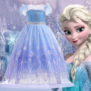 Halloween Frozen Girls Dress Children's Style Elsa Mesh Dress Little Girl Elsa Princess Dress