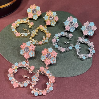 新款爆款G家字母花卉滴油轻奢高级复古时尚欧美夸张个性S925耳环