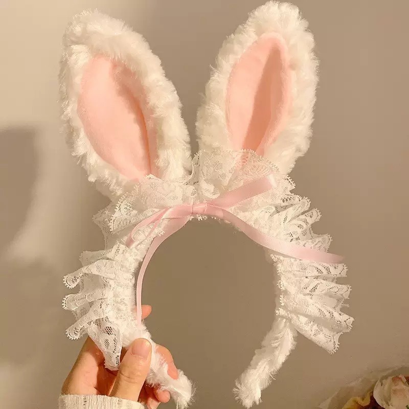 かわいいリボンウサギの耳ぬいぐるみヘッドバンドレース洗顔ヘッドバンド子供用ヘアピン 2025 新しい帽子|undefined