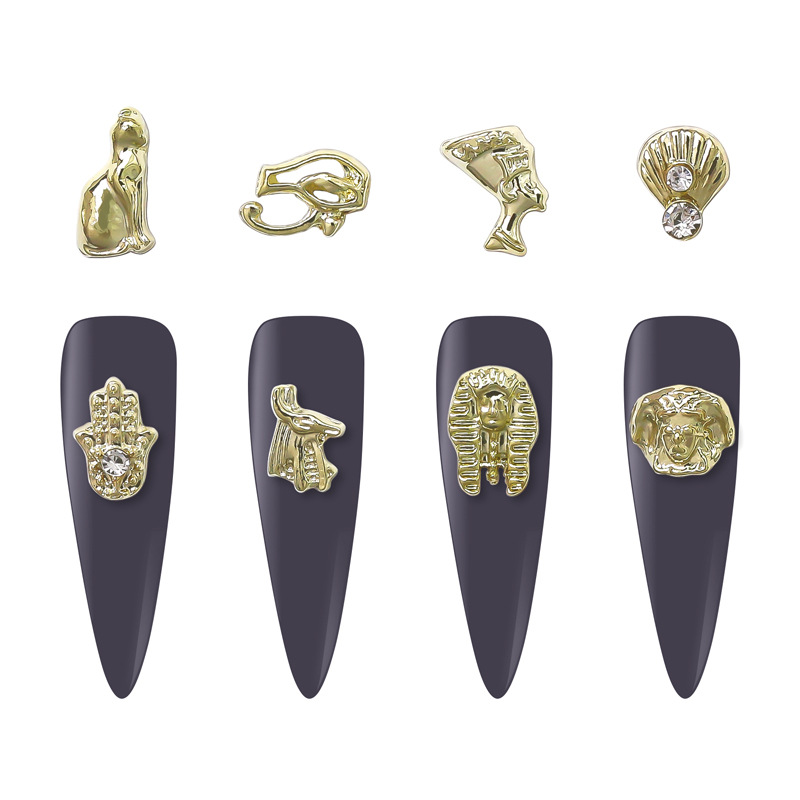 Cross border source 8 personality design Pharaoh Cleopatra Alloy Drill Glue nail polish Metal nail Jewelry parts