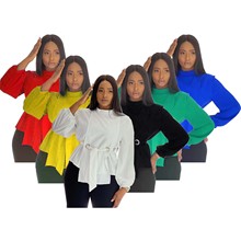 跨境货源非洲欧美套头高领长袖收腰显瘦雪纺透气女装百搭上衣特价