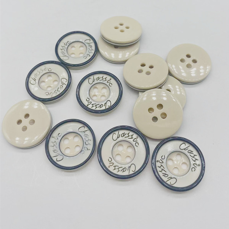 Round Four-eye Resin Shirt Buttons English Double-layer Color Coffee Khaki Kidsren's Suit Buttons in Stock