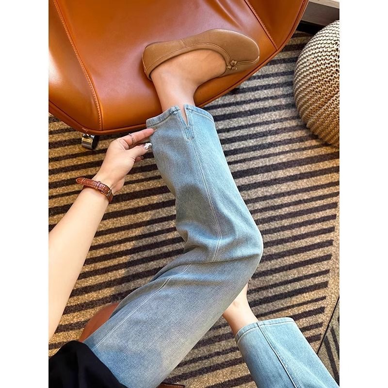 Light-Colored Slit Cigarette Jeans for Women, Spring/Summer Petite Baguette Pants, 2025 New Style, Cropped Four-Way Stretch Straight-Leg Pants Light-Colored Slit Cigarette Jeans for Women, Spring/Summer Petite Baguette Pants, 2025 New Style, Cropped Four-Way Stretch Straight-Leg Pants