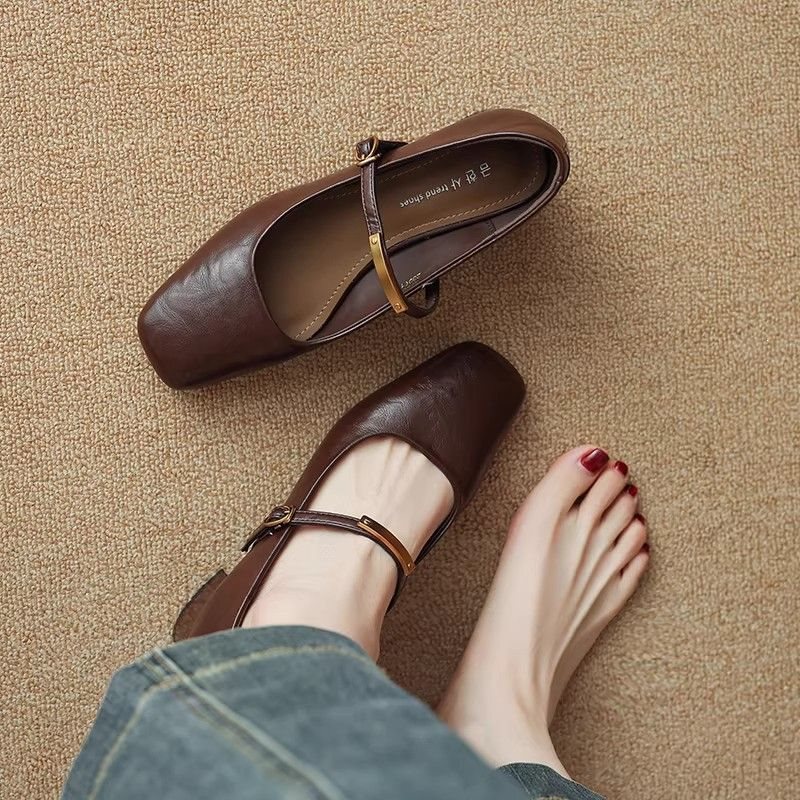 Real Soft Leather French Mary Jane Women's Shoes 2026 Spring New Retro Square Toe Medium Heel Chunky Heel Brown High Heel Single Shoes Real Soft Leather French Mary Jane Women's Shoes 2026 Spring New Retro Square Toe Medium Heel Chunky Heel Brown High Heel Single Shoes