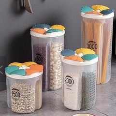 Airtight Sealed Storage Container with Divided Compartments for Plastic Household Kitchen Food-Grade Moisture-Proof Storage of Beans and Grains