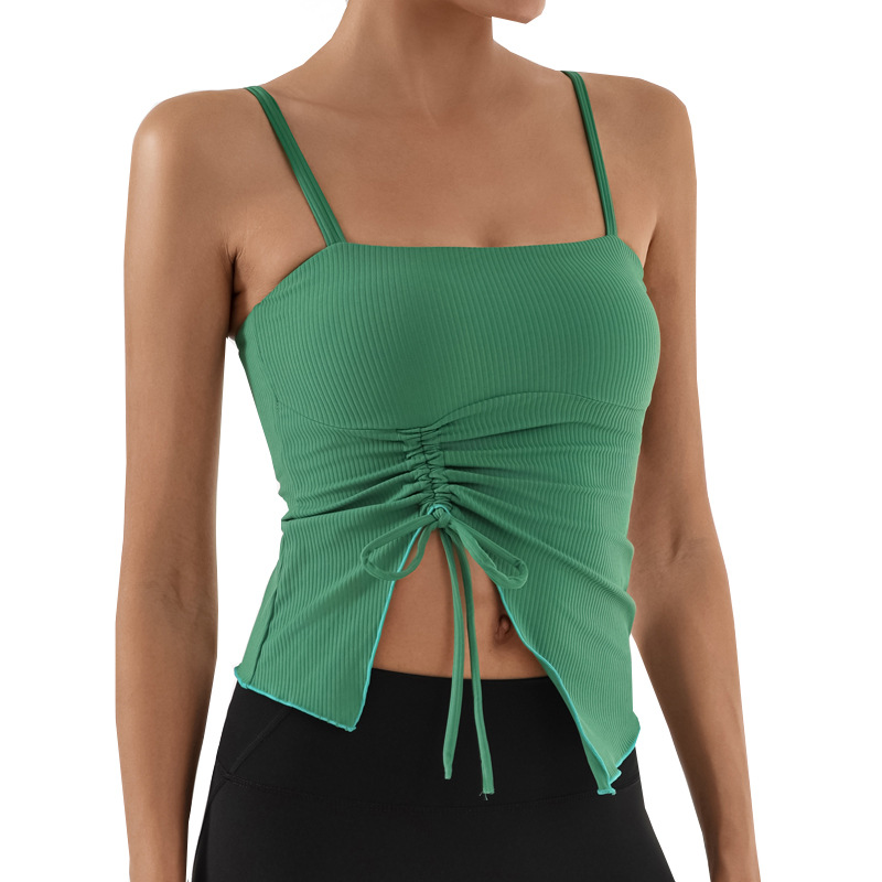 Nuevo chaleco de yoga de cinturón de desnudez de mujer con estriado de tracción con cojín de pecho de entrenamiento deportivo de entrenamiento físico camisa de baile