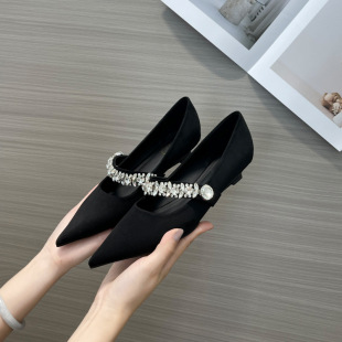 720-7 Flat Shoes 2024 Autumn New Pointed Shallow Mouth Rhinestone Shoes with Fairy Soft Sole Comfortable