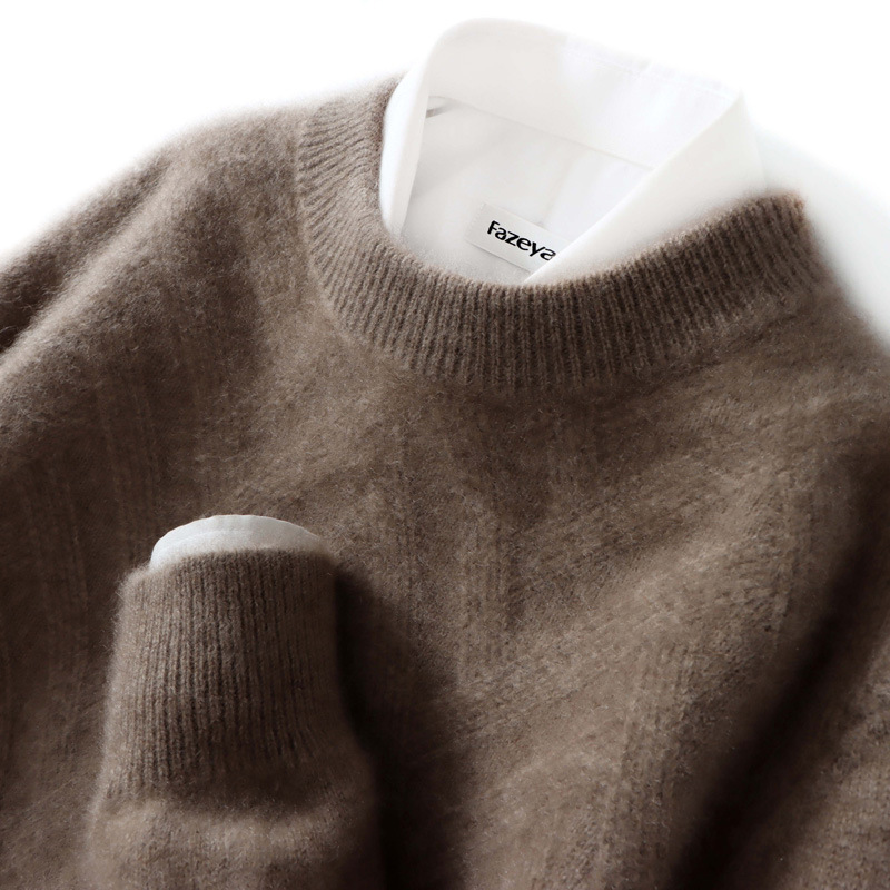 Autumn and winter new men's cashmere sweater round neck thickened solid color sweater loose business casual wool knitted base sweater