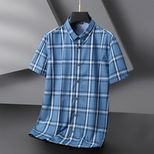 夏季新款加肥加大码男装短袖衬衫肥佬特体大号宽松休闲格子衬衣薄