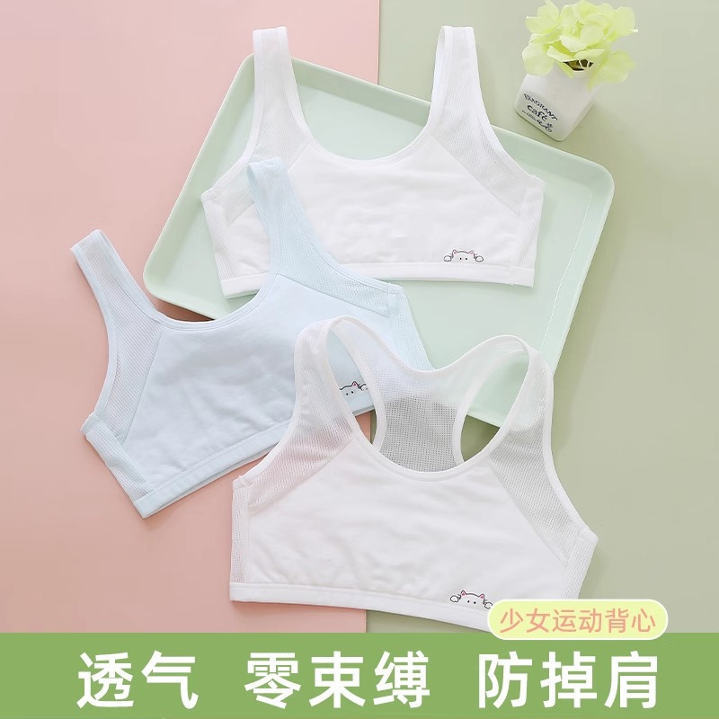 Girls' Underwear Development Period Primary School Students Summer Pure Cotton Thin Girls' Bra Big Children's Small Vest Girls' Anti-bump