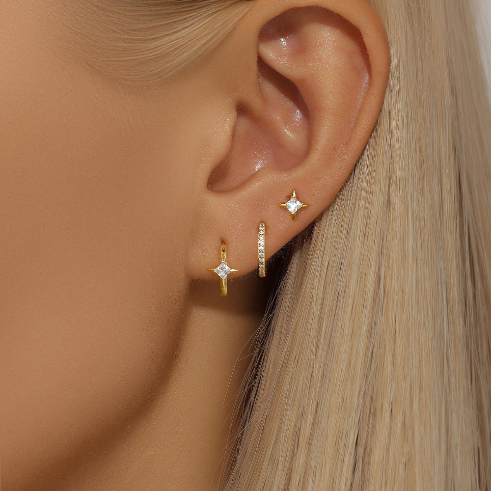 5g Weight 925 Sterling Silver Ear Needle Material Zircon Inlay Material Drop Earrings, Earrings, Ear Studs Classification 3 Pieces Set Quantity Holiday, Daily Occasion 925 Sterling Silver Material Geometric Pattern Women's Gender Inlay Design Simple Style, Shiny Style 3 Pieces Set 925 Sterling Silver Zircon Geometric Drop Earrings Earrings Ear Studs 8