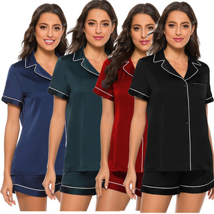 Aliexpress Amazon 2024 New Simulated Silk Short Sleeve Suit Scarlet Lapel Suit Home Clothing Wholesale