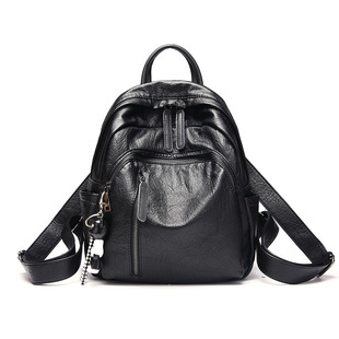 Backpack Women's Korean-style 2021 New Fashionable Fashionable Student Soft Leather Simple Trendy Casual Travel Small Backpack