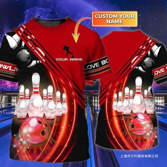 2023新款保龄球3D印花T恤夏季O领休闲短袖运动上衣欧码时尚男装