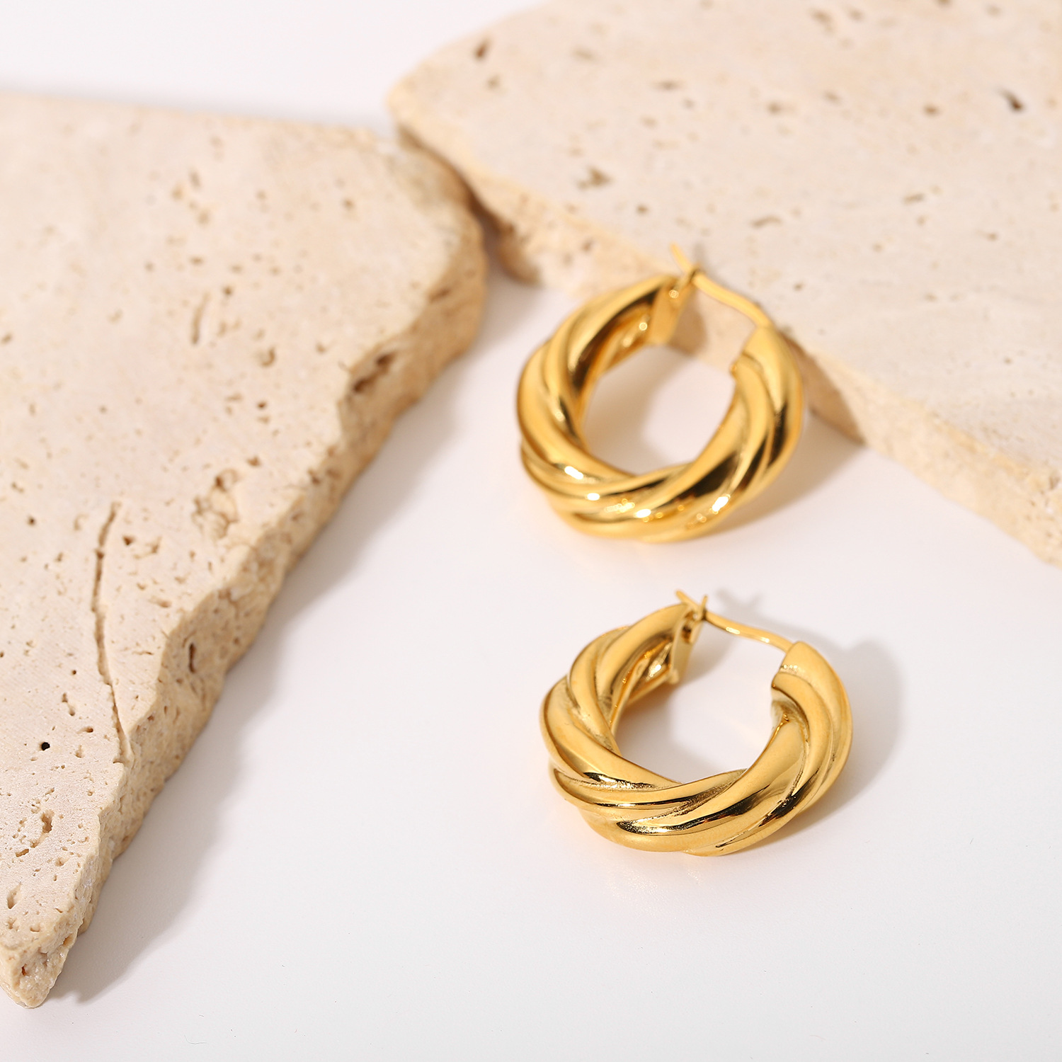 INS style texture special-shaped hand-made earrings stainless steel 18K gold plated color-preserving