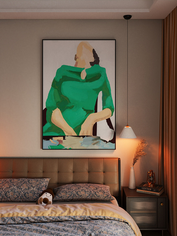 Modern Light Luxury Green Clothes Character Vintage Bedroom Living Room Entrance Decorative Painting Background Wall Mural Painting Vertical Hanging Painting