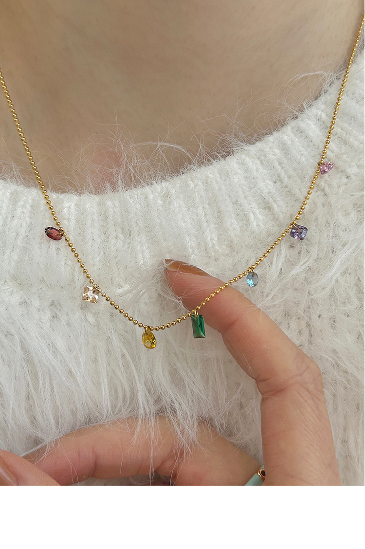 5g Weight Zircon Inlay Material Necklace Classification Fashion Geometric Titanium Steel Plating Zircon Necklace