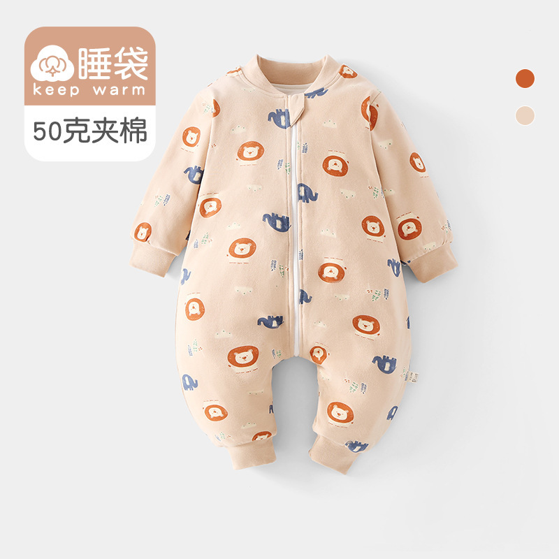 Baby Warm Sleeping Bag Pure Cotton Type a Baby Kidsren's Anti-Kick Quilt Spring & Fall Quilted Medium Thick Constant Temperature Split Leg Sleeping Bag