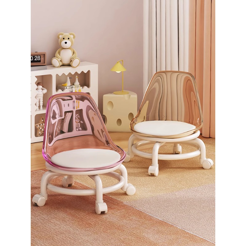 Acrylic Household Universal Wheel Beauty Seam Silent Stool for Children with Baby Learning to Walk Low Stool Mesh Small Chair Pulley