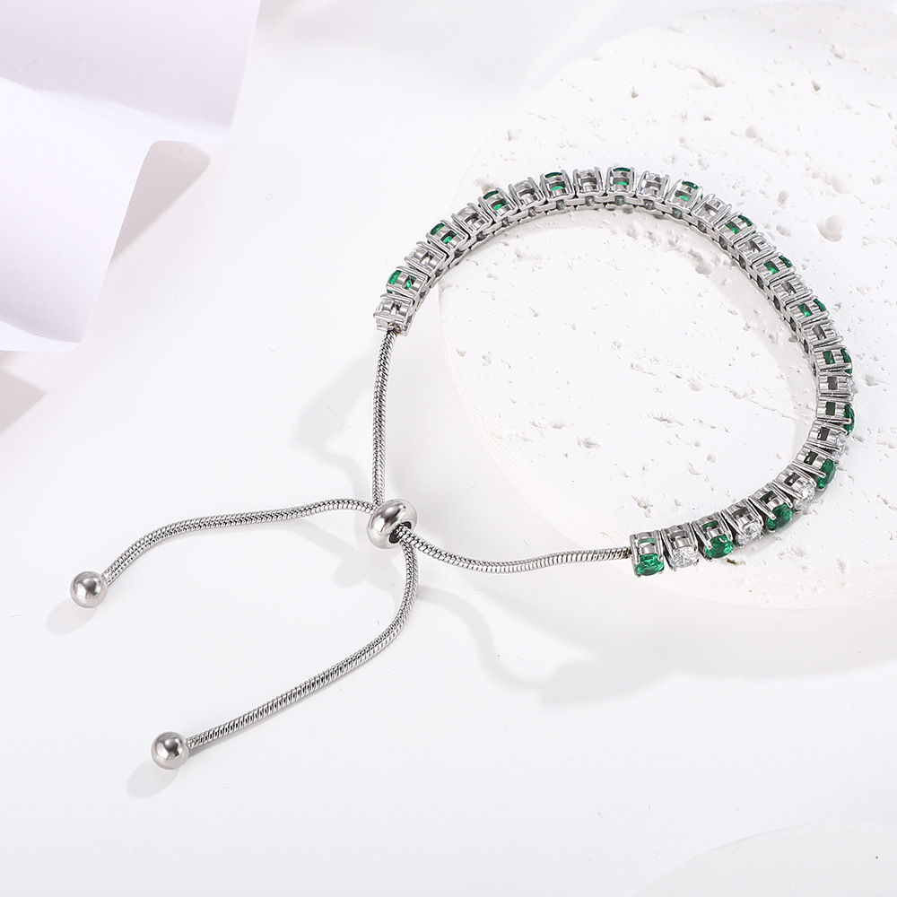 11g Weight Zircon Inlay Material Bracelets Classification Titanium Steel Chain Material 1 Piece Quantity Daily Occasion Titanium Steel Material Geometric Pattern Unisex Gender Inlay Design Shiny Style Shiny Geometric Titanium Steel Zircon Bracelets In Bulk 2
