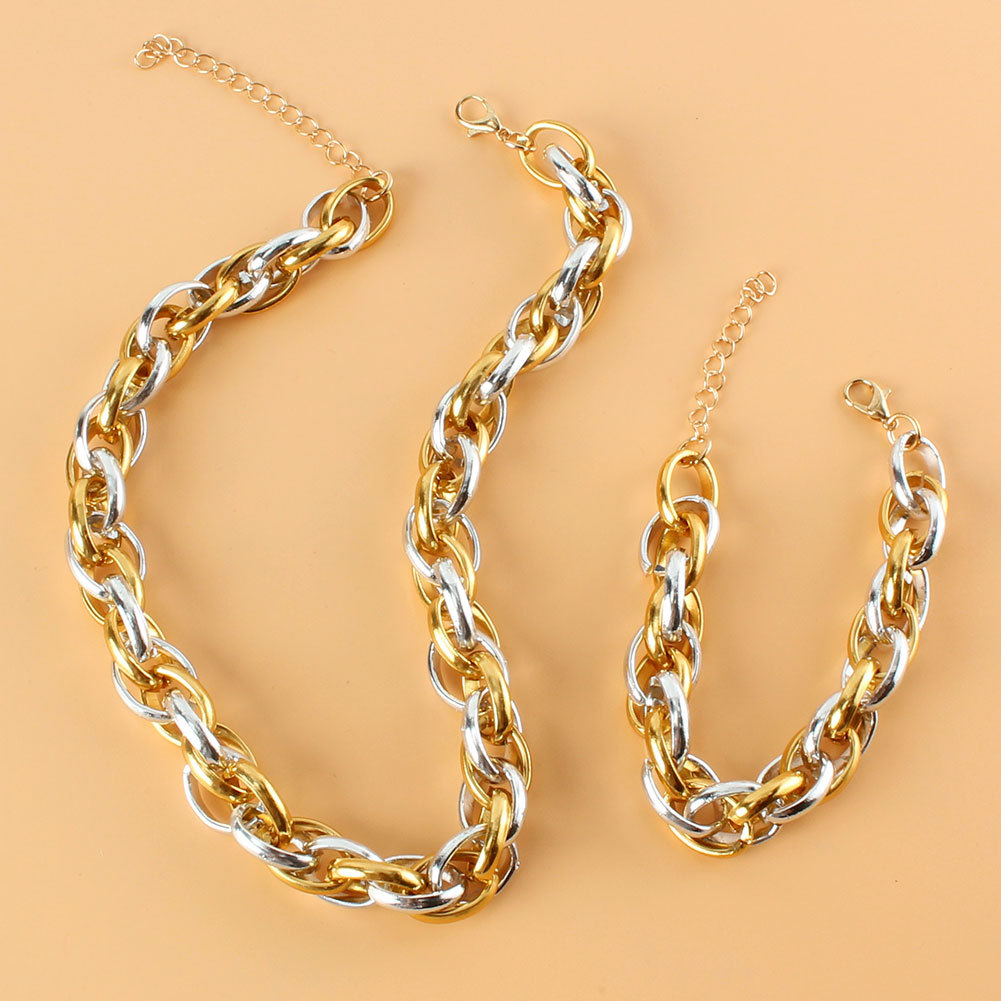 Wholesale Jewelry Retro Mixed Color Thick Chain Necklace Bracelet Set Nihaojewelry display picture 2