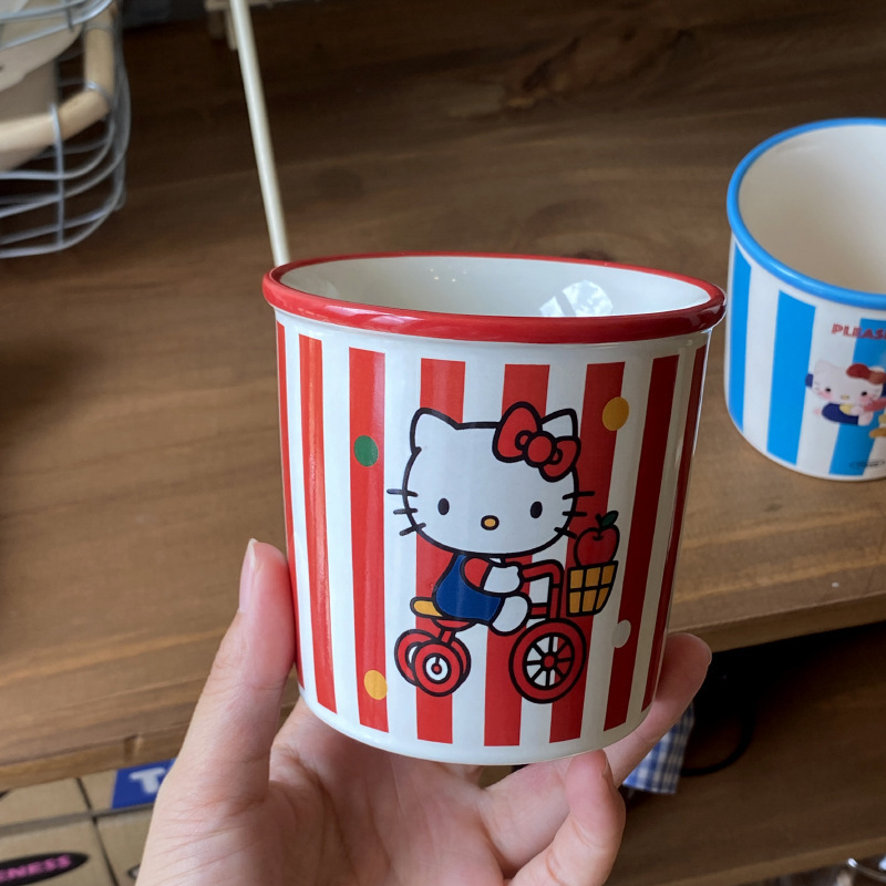 かわいいストライプ赤自転車 kt コーヒーカップ自家製シンプルな漫画手描きセラミックフリップマグウォーターカップ|undefined