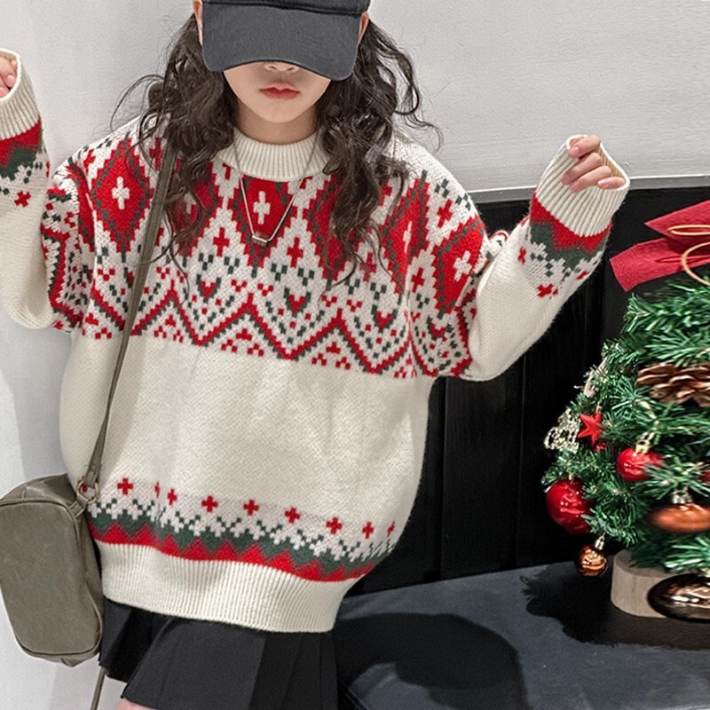 Cross-Border Wholesale Quilted Girls' Sweaters Children's Knitwear 2025 Autumn and Winter Thickened Warm Korean Style for Older Girls Cross-Border Wholesale Quilted Girls' Sweaters Children's Knitwear 2025 Autumn and Winter Thickened Warm Korean Style for Older Girls