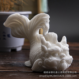 Chinese style white marble fish and dragon decoration fish tank landscape ruibeast creative desktop bonsai home tea pet decoration