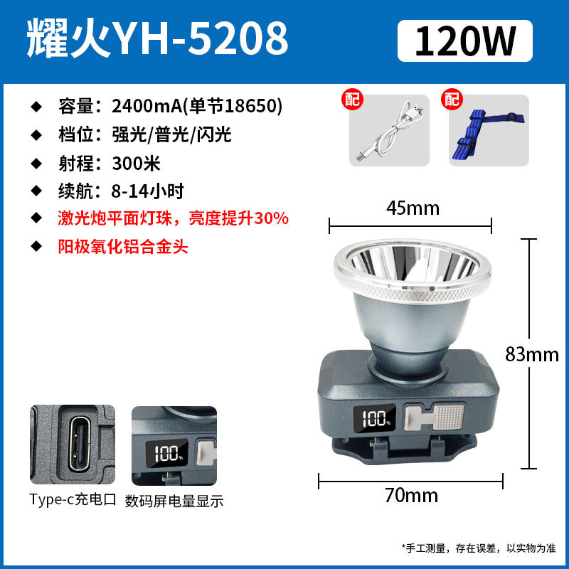 New 5208/120w/all-aluminum head/laser cannon/battery screen