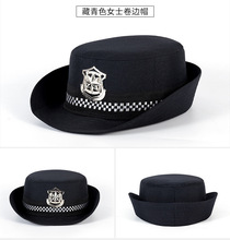 新款保安帽配帽徽 女式制服保安帽卷檐帽 貝雷保安配件卷邊帽批發