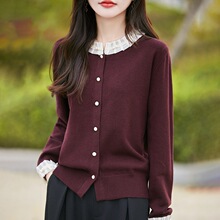洋气时髦 甜美温柔风木耳边钉珠针织开衫女软糯全毛衣春秋冬三季