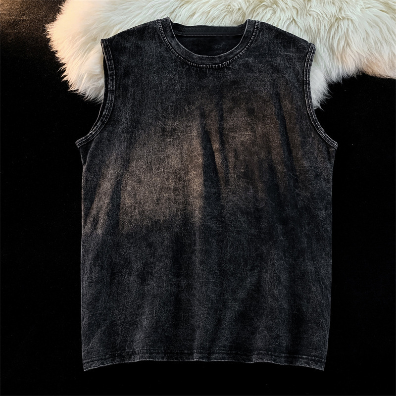 Heavy pure cotton washed old light vest European and American fashionable blank version unisex Super plus size loose Sports