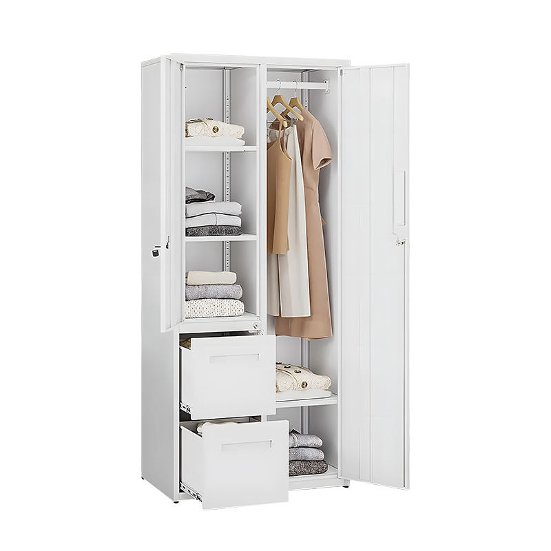 Comercio exterior precio de fábrica 2 puertas 2 cajones armario de acero dormitorio con cerradura armario de almacenamiento de ropa apartamento hotel armario image 6