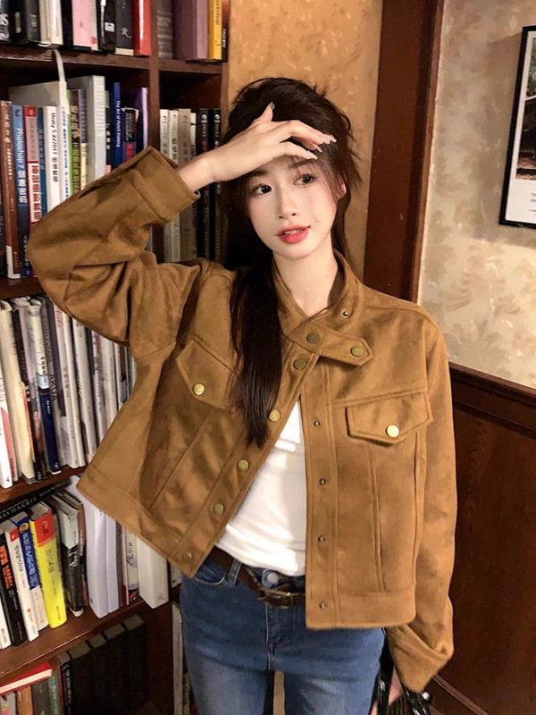 短款麂皮绒外套女春秋新款2025爆款洋气流行小个子高级感夹克上衣|undefined