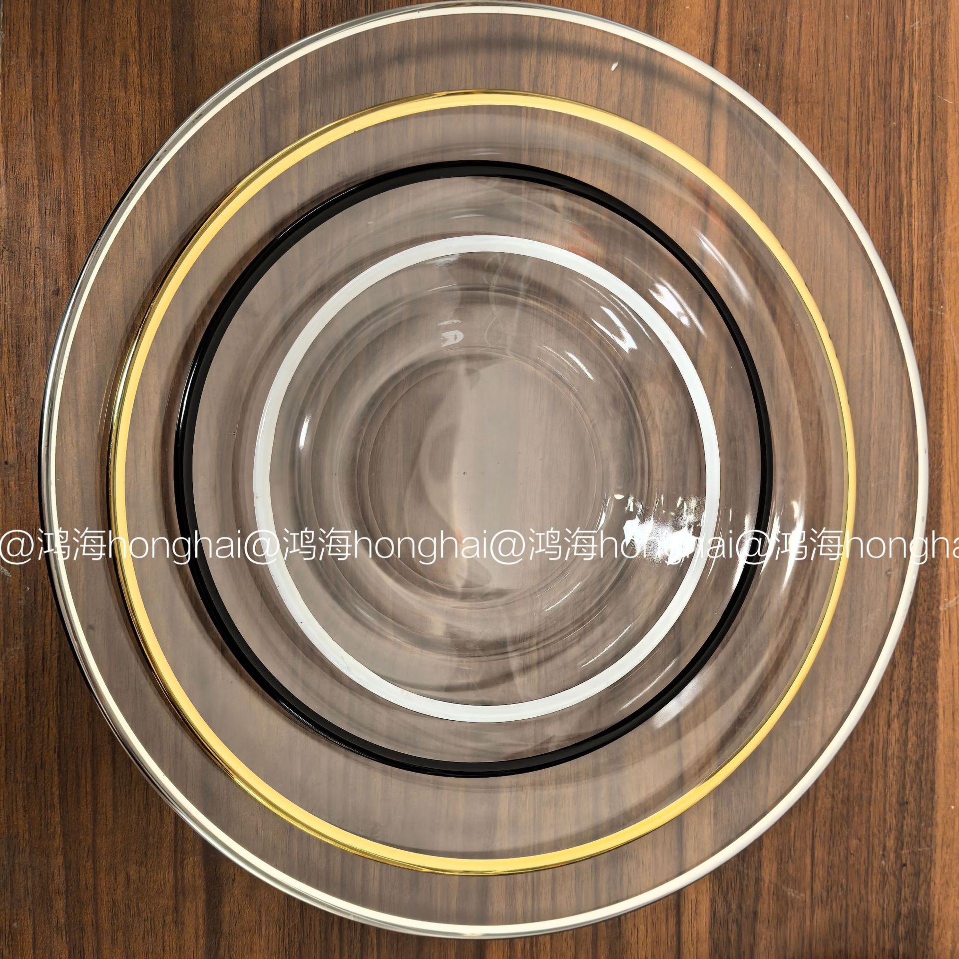 Placa de charger de gold rim Placa de comercio exterior Plato de vidrio transparente de Phnom Penh Plato de comedor occidental simple moderno