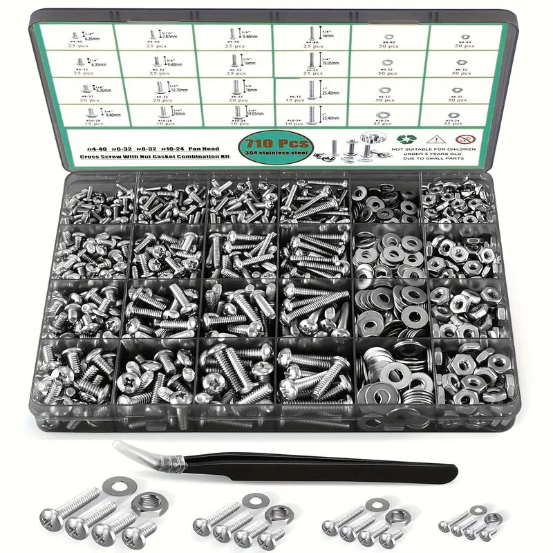 跨境盒装710pcs304不锈钢美制十字盘头螺丝配平螺母套装美制螺丝