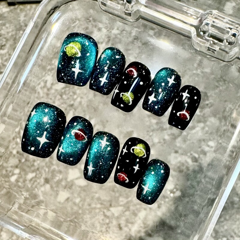 Flash Nail Art Patch Happy Planet Pure Hand-painted Planet Cat's Eye Star White Pure Hand-made Short Wear Armor